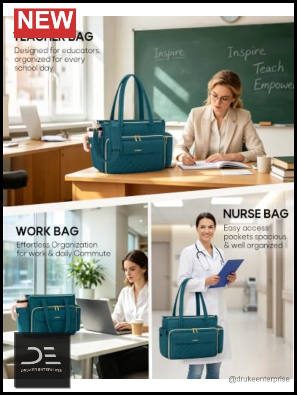 Waterproof Nylon Laptop Tote with 40oz Cup Holder & Insulated Pocket